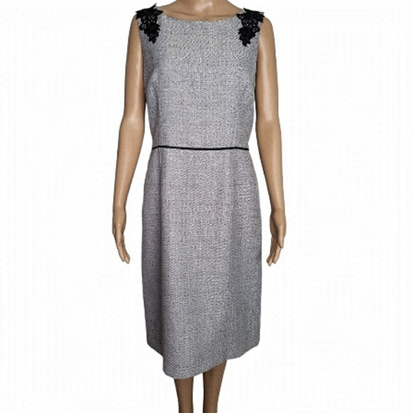 Kasper Dress. White/Grey/Black Tweed style. Lace shoulders. Size 12 - Picture 1 of 8